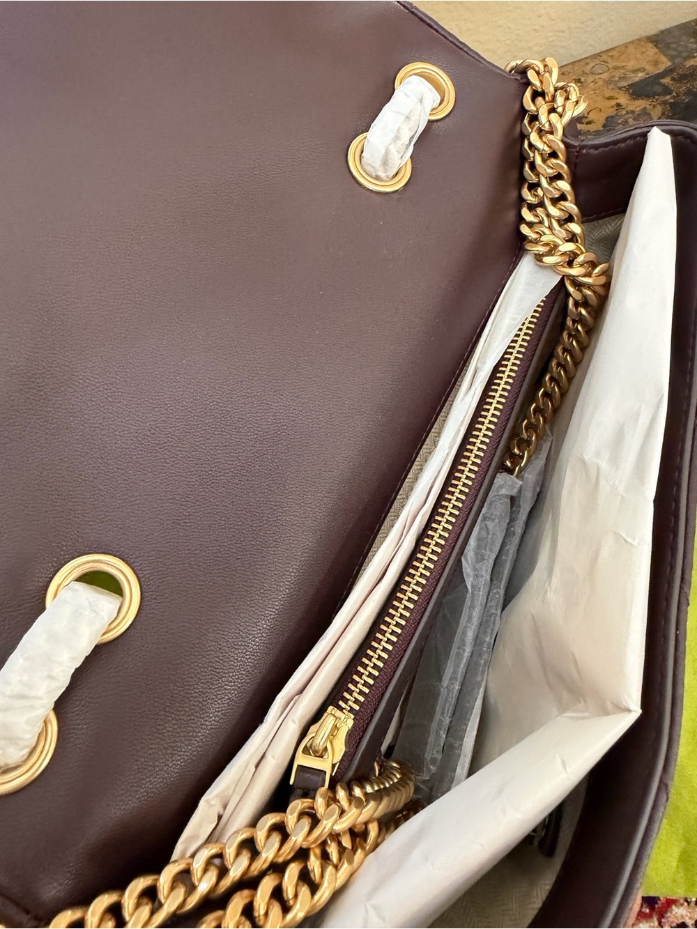 Tory Burch Quilted Chevron Leather Shoulder Bag in Dark Brown/Burgundy - Picture 5 of 16
